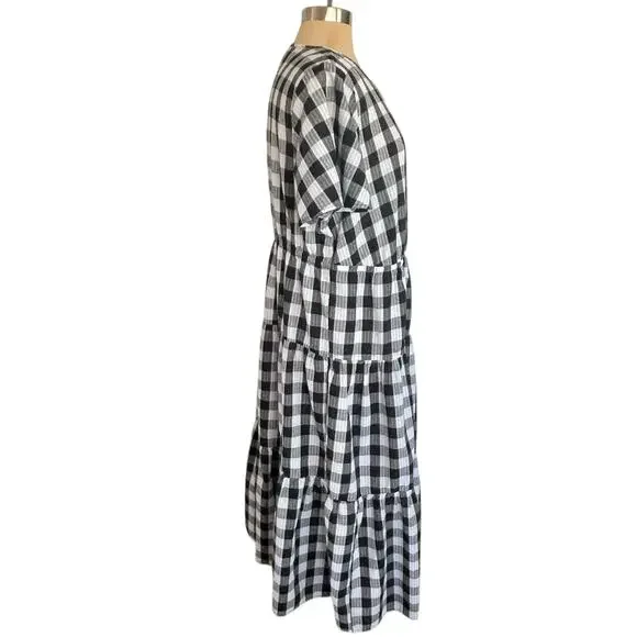 Croft & Barrow Gingham Seersucker Tiered Midi Dress Womens 1X Cottage Coastal - Picture 6 of 12